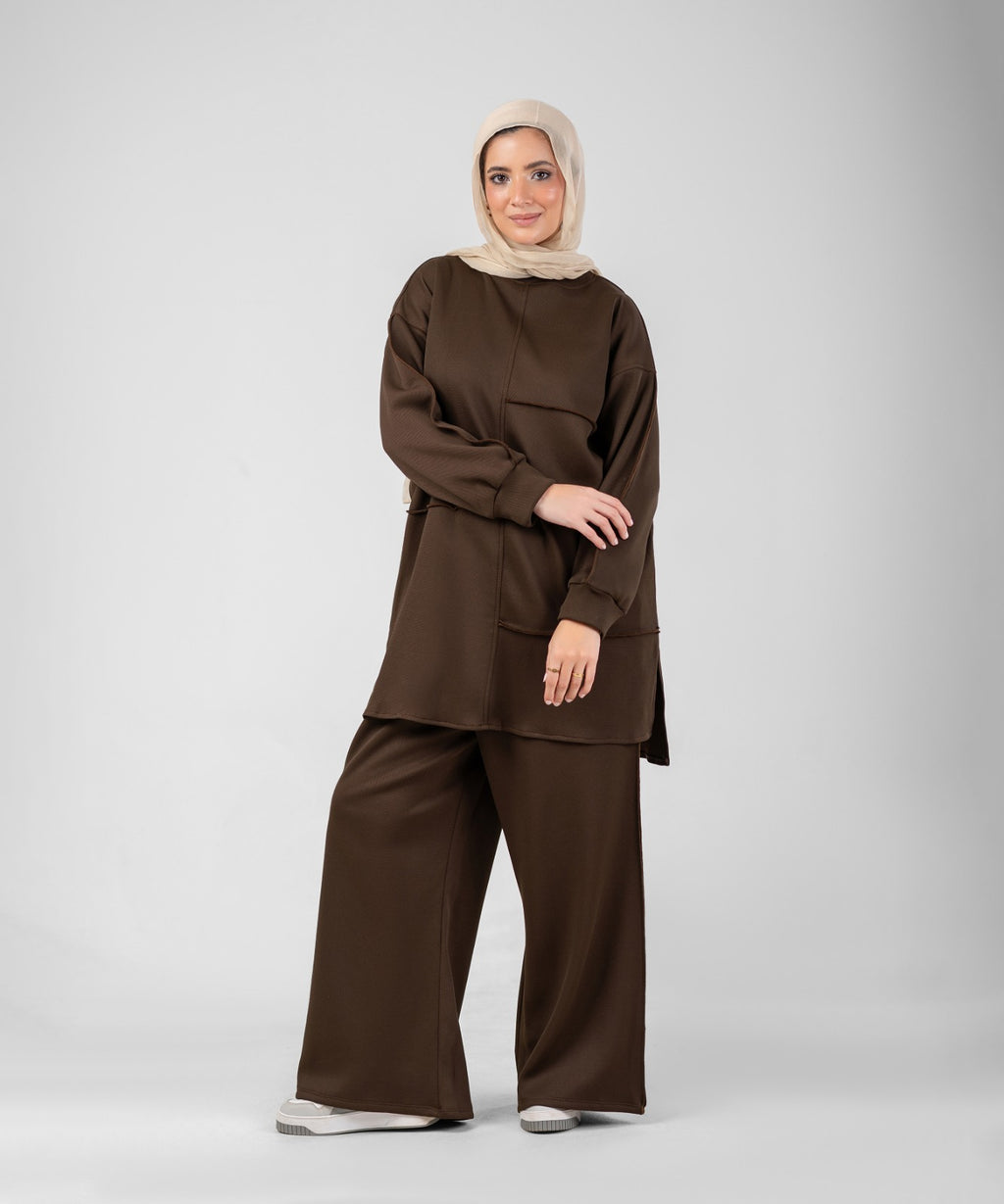 Oversized Training Set | Modest 2-Piece Set ( Brown )