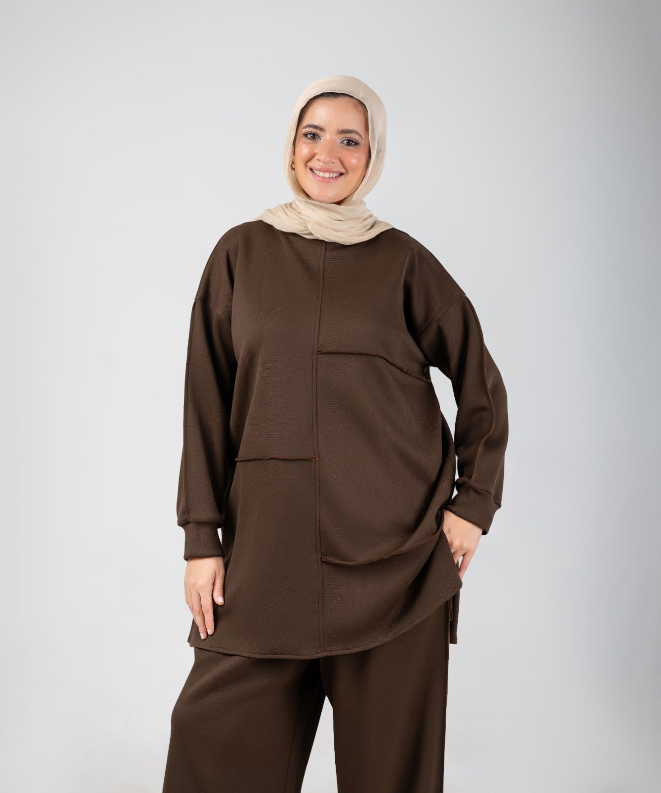 Oversized Training Set | Modest 2-Piece Set ( Brown )