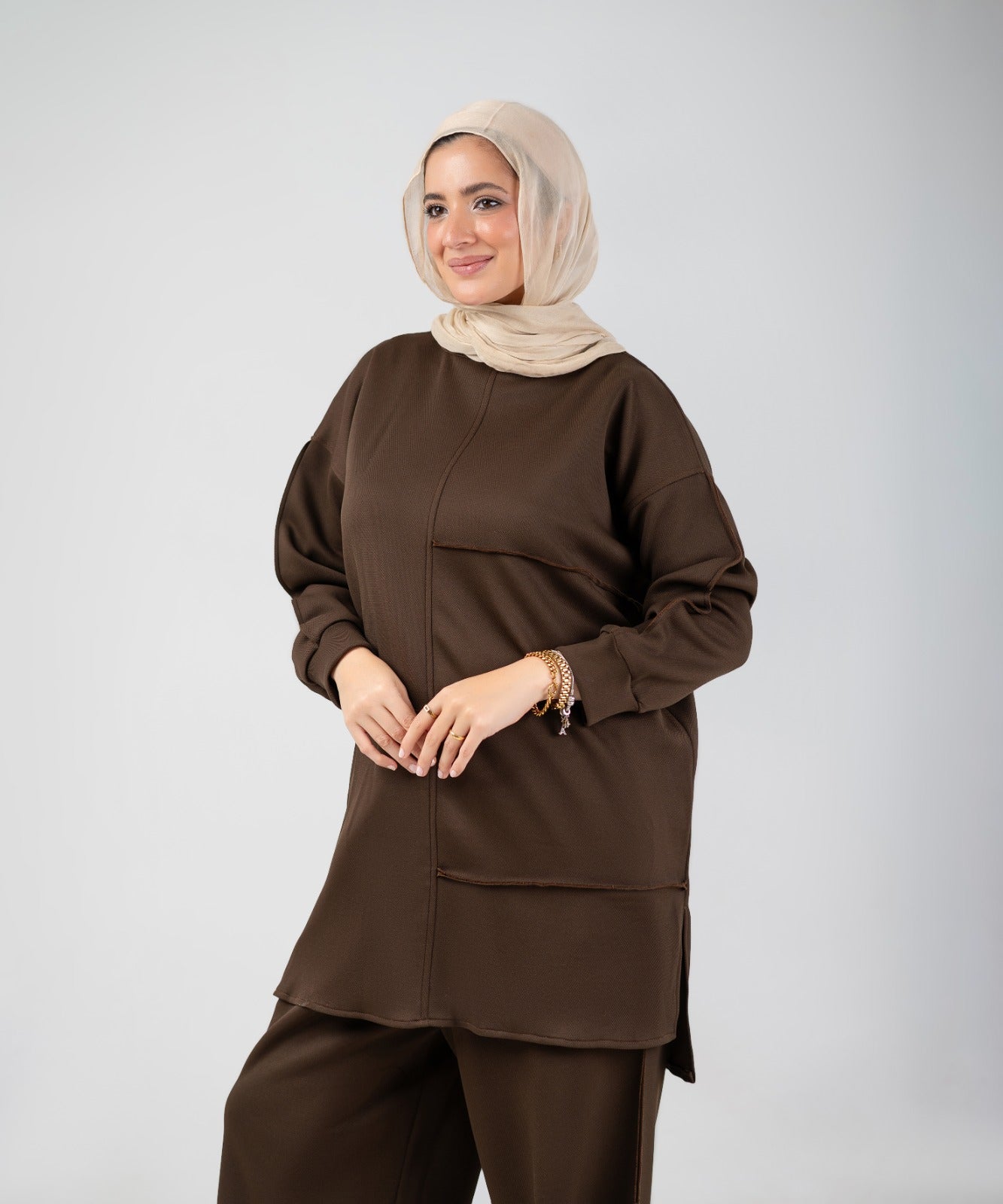 Oversized Training Set | Modest 2-Piece Set ( Brown )