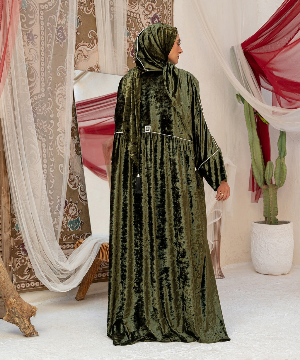Iconic Velvet Isdal / Olive - اسدال قطيفة مميزة زيتي