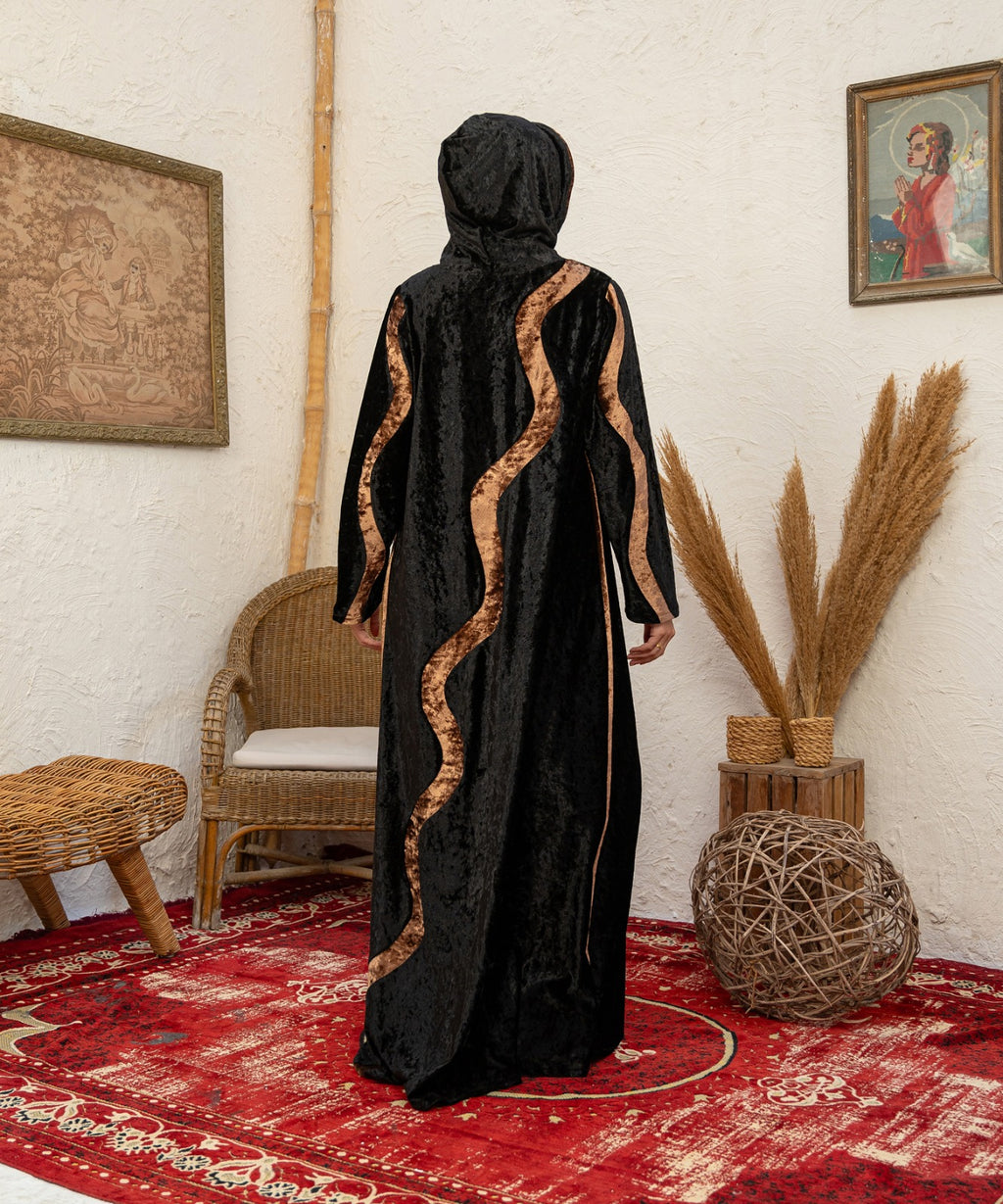 Wavy Velvet Isdal / Black x Cafe - اسدال قطيفة موجة اسود في كافيه