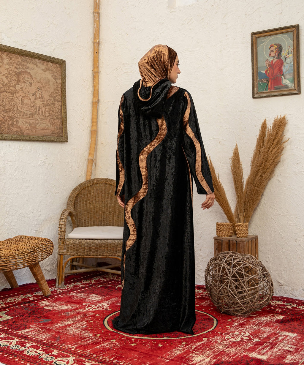 Wavy Velvet Isdal / Black x Cafe - اسدال قطيفة موجة اسود في كافيه