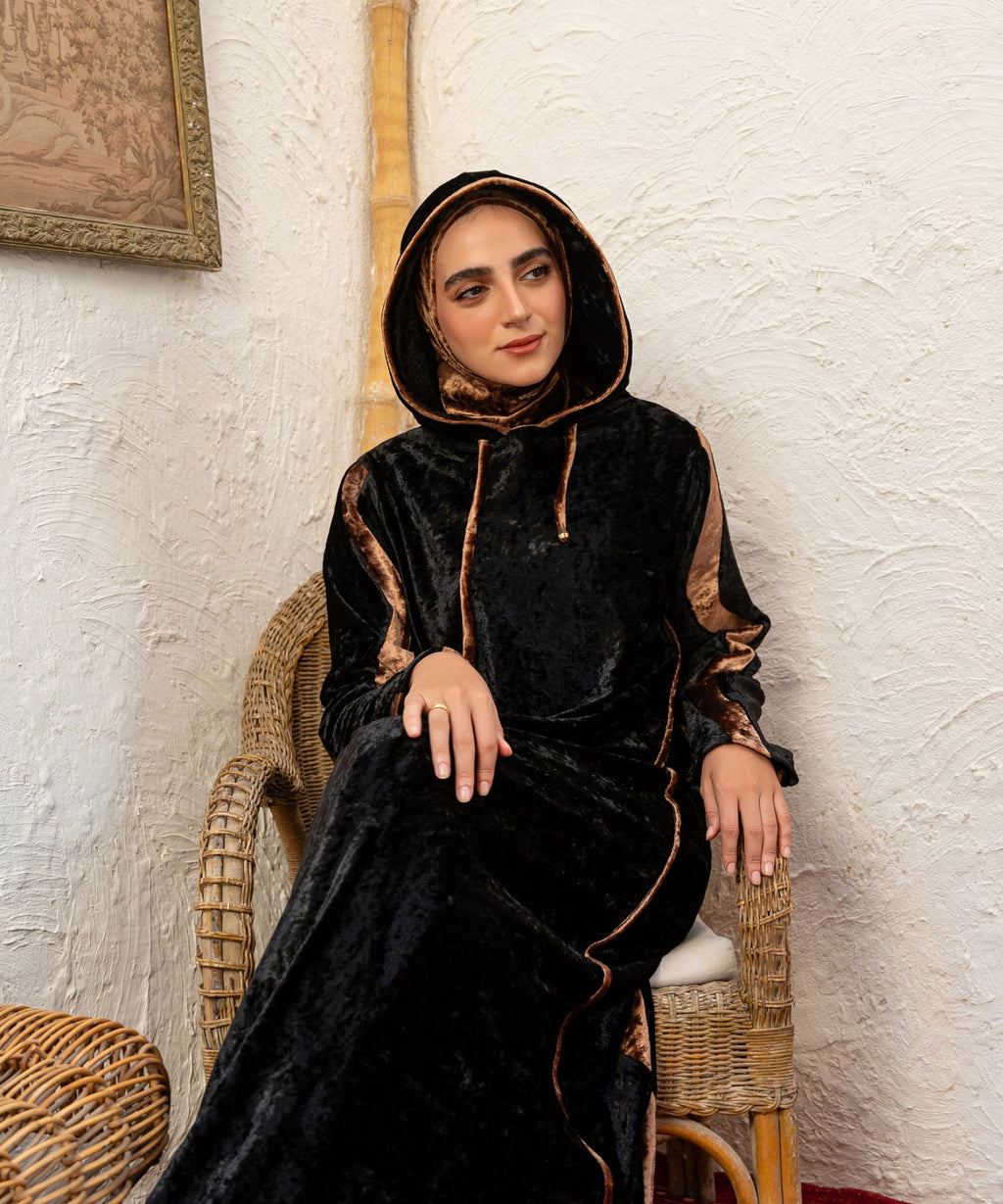 Wavy Velvet Isdal / Black x Cafe - اسدال قطيفة موجة اسود في كافيه