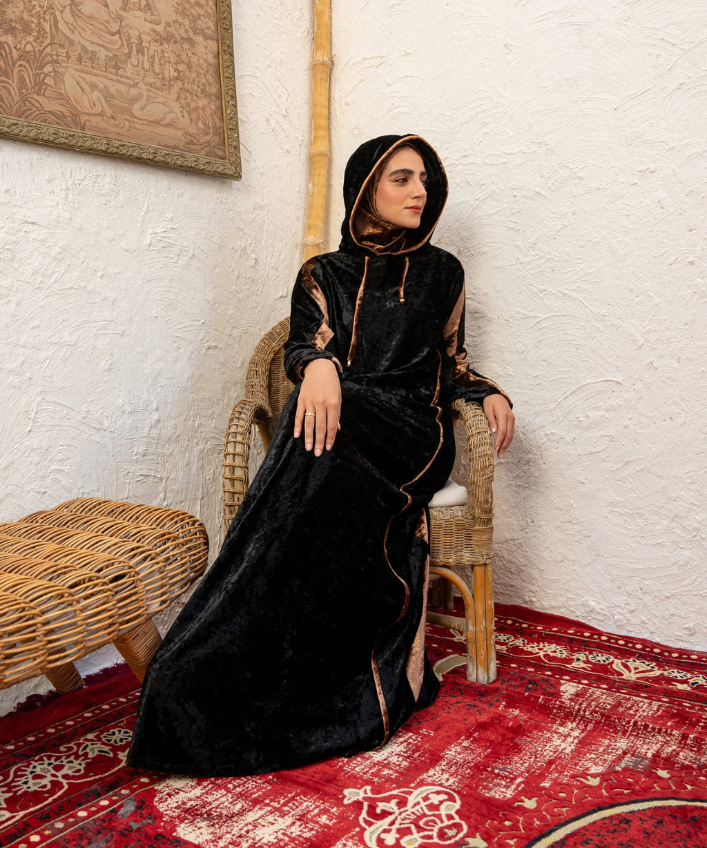 Wavy Velvet Isdal / Black x Cafe - اسدال قطيفة موجة اسود في كافيه