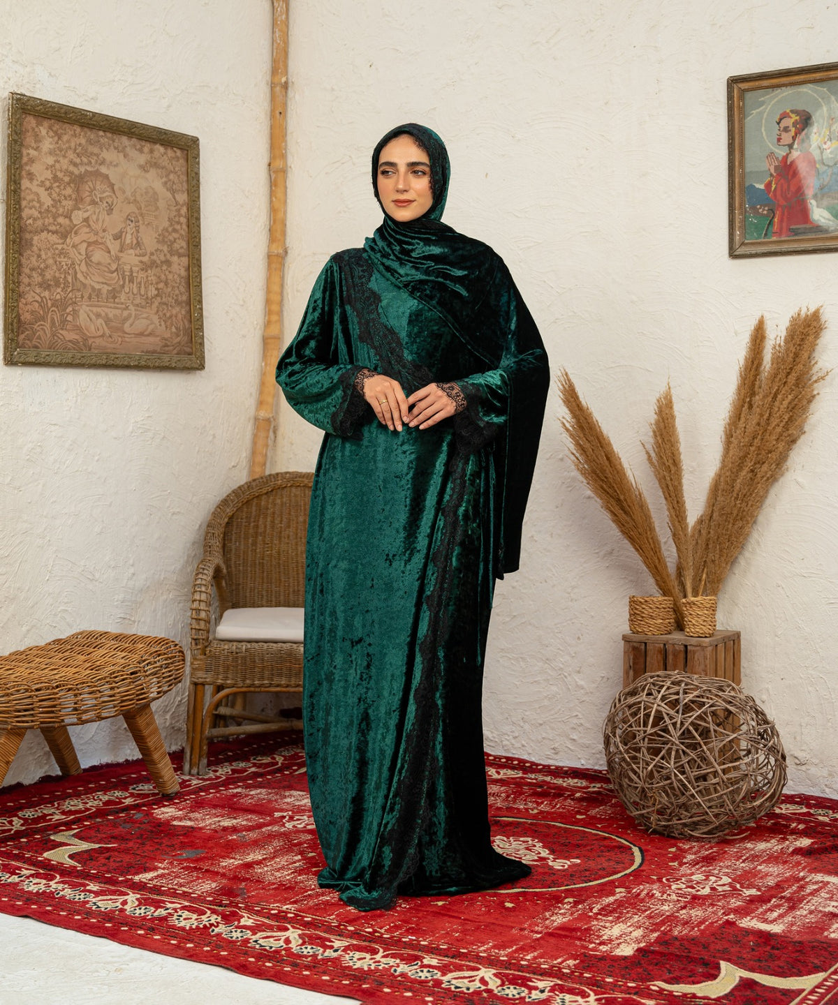 Dentelle Velvet Isdal / Green - اسدال قطيفة دانتيل اخضر
