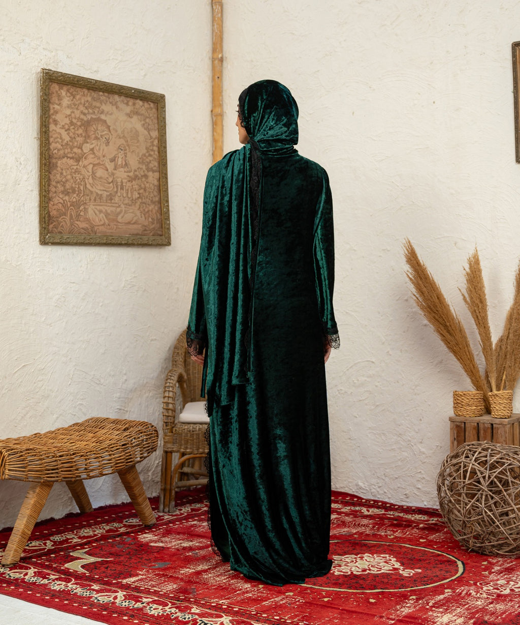 Dentelle Velvet Isdal / Green - اسدال قطيفة دانتيل اخضر