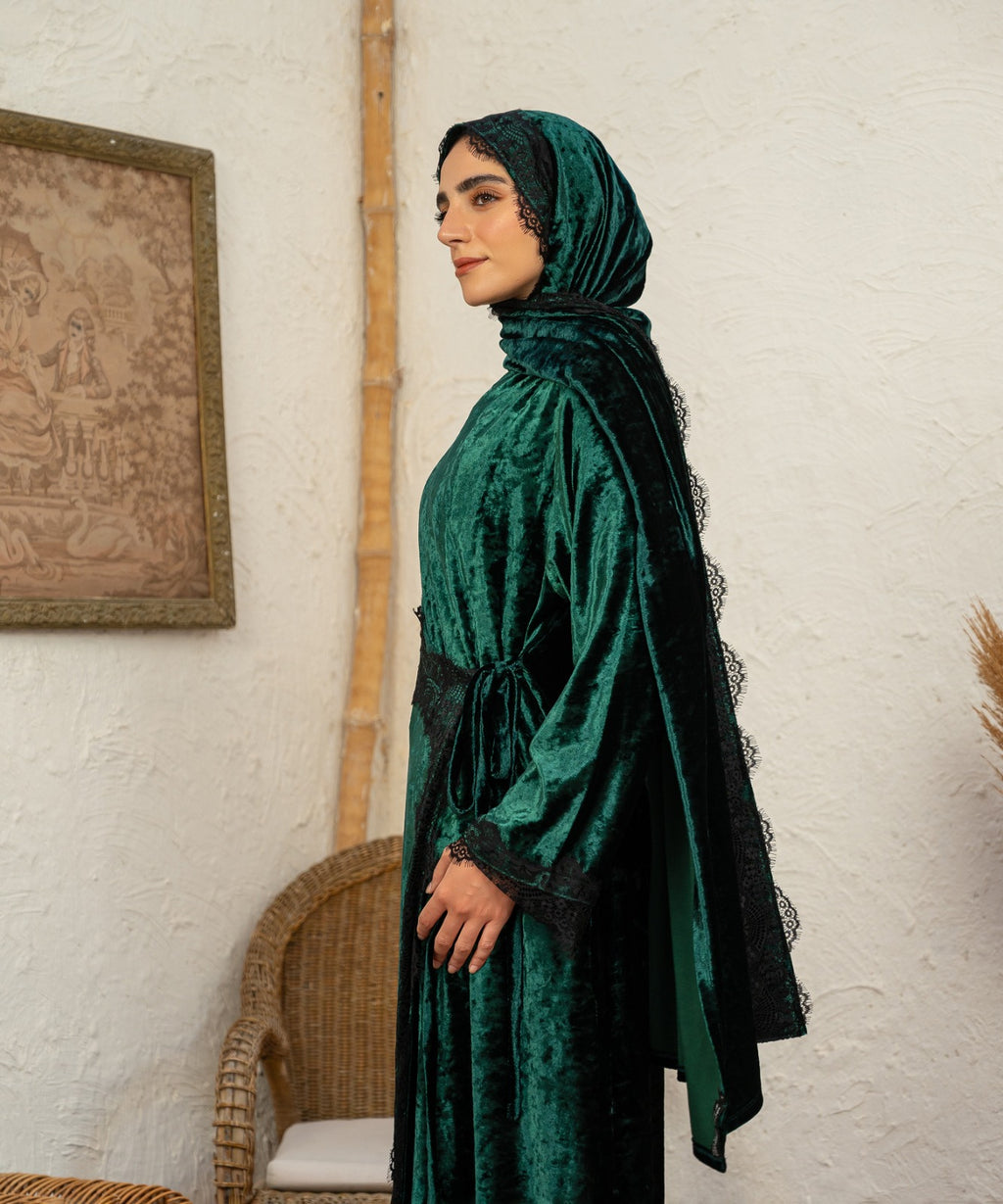 Dentelle Velvet Isdal / Green - اسدال قطيفة دانتيل اخضر