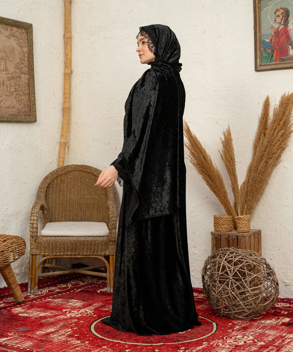 Dentelle Velvet Isdal / Black - اسدال قطيفة دانتيل اسود