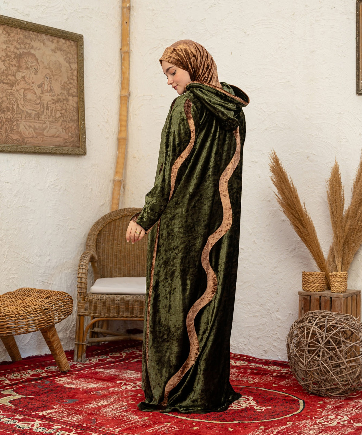 Wavy Velvet Isdal / Olive x Cafe - اسدال قطيفة موجة زيتي في كافيه