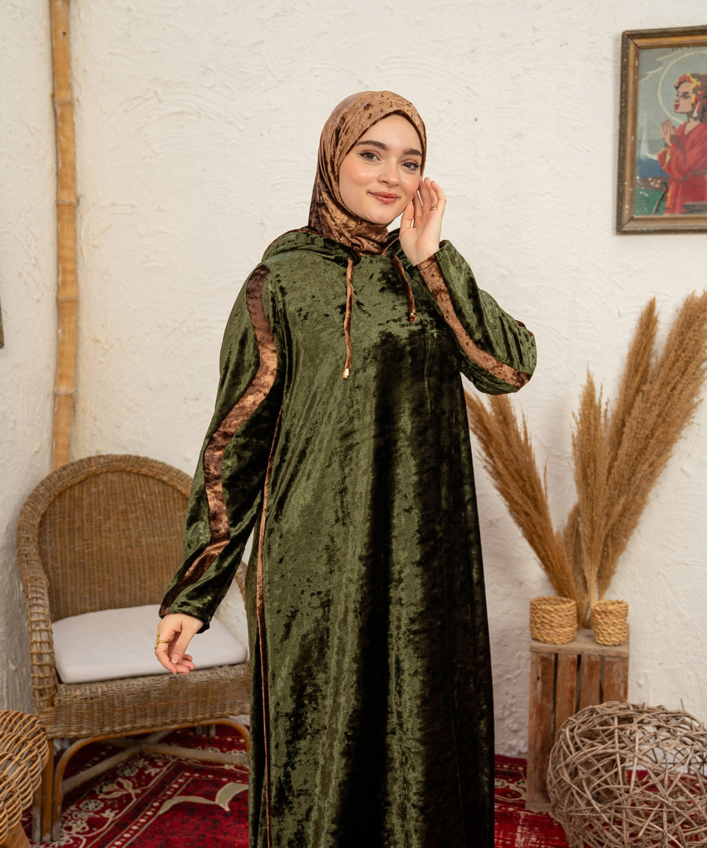 Wavy Velvet Isdal / Olive x Cafe - اسدال قطيفة موجة زيتي في كافيه