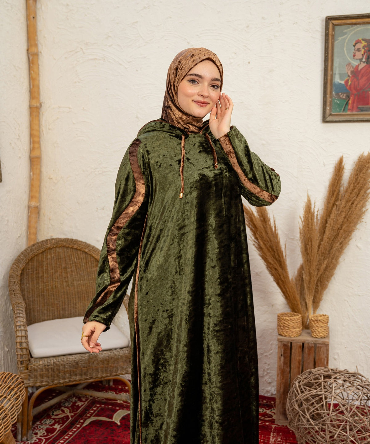 Wavy Velvet Isdal / Olive x Cafe - اسدال قطيفة موجة زيتي في كافيه