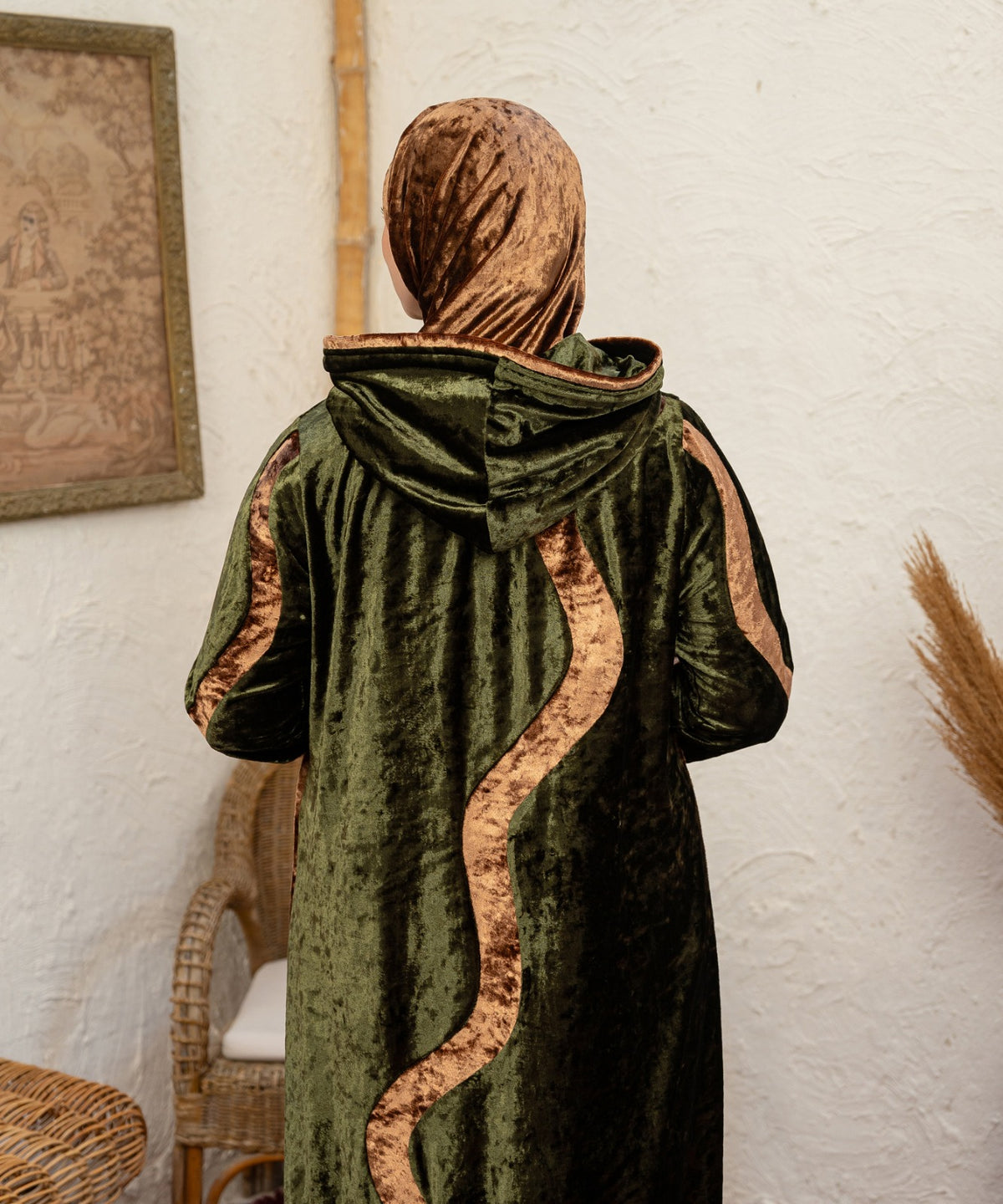 Wavy Velvet Isdal / Olive x Cafe - اسدال قطيفة موجة زيتي في كافيه