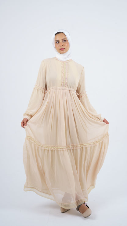 Beige Pearl Chiffon Dress