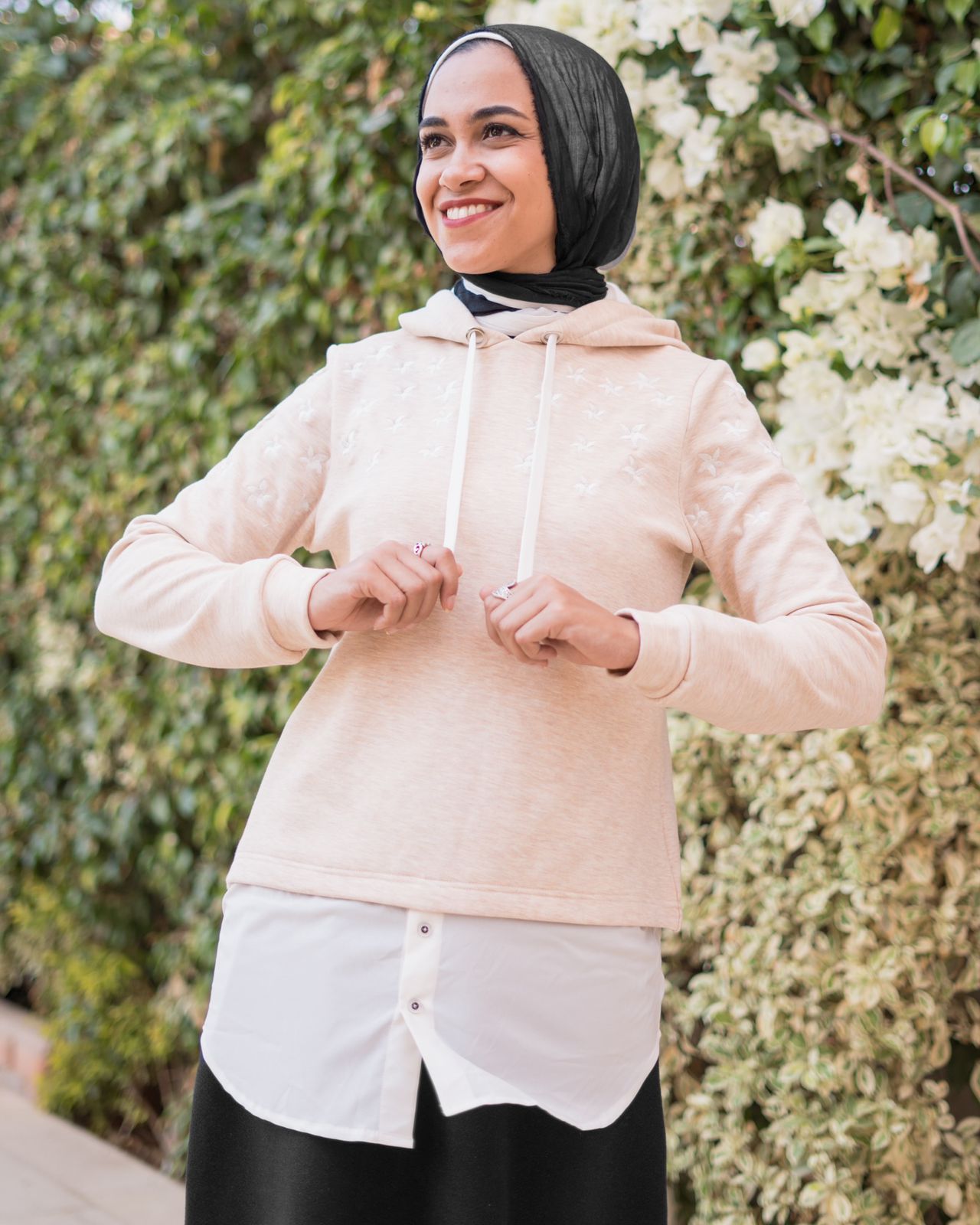 Embroidered Hoodie Extension Beige